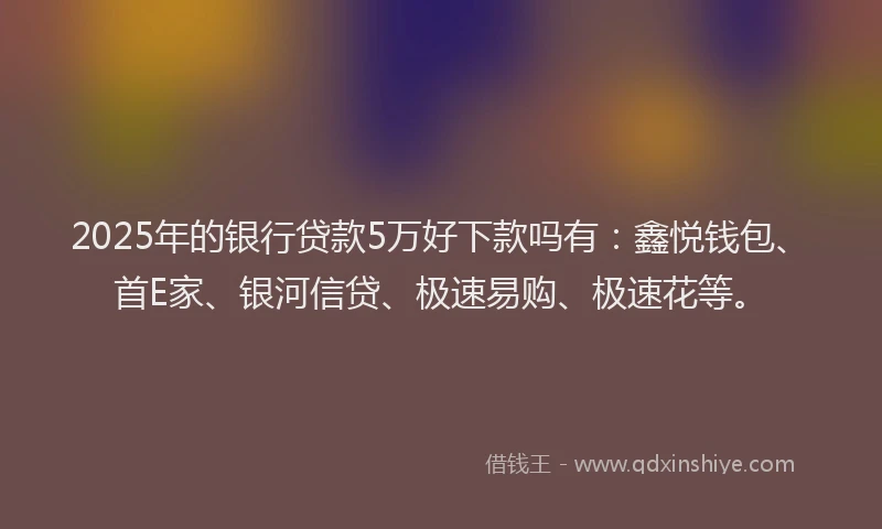 2025年的银行贷款5万好下款吗有：鑫悦钱包、首E家、银河信贷、极速易购、极速花等。