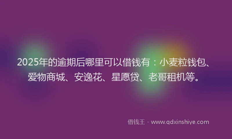 2025年的逾期后哪里可以借钱有：小麦粒钱包、爱物商城、安逸花、星愿贷、老哥租机等。