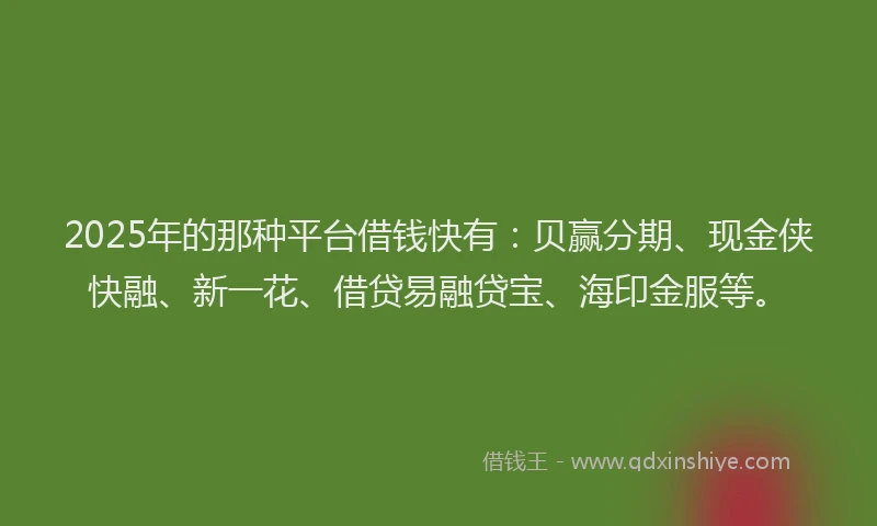 2025年的那种平台借钱快有：贝赢分期、现金侠快融、新一花、借贷易融贷宝、海印金服等。