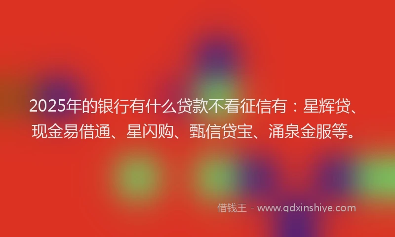 2025年的银行有什么贷款不看征信有：星辉贷、现金易借通、星闪购、甄信贷宝、涌泉金服等。