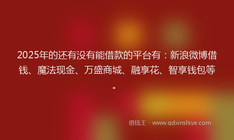 2025年的还有没有能借款的平台有：新浪微博借钱、魔法现金、万盛商城、融享花、智享钱包等。