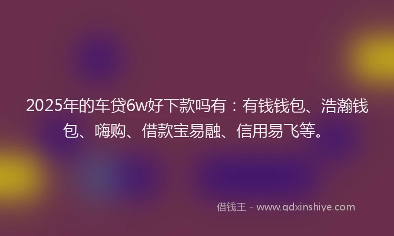 2025年的车贷6w好下款吗有：有钱钱包、浩瀚钱包、嗨购、借款宝易融、信用易飞等。