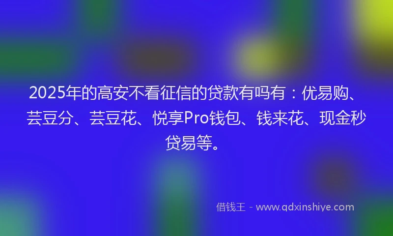 2025年的高安不看征信的贷款有吗有：优易购、芸豆分、芸豆花、悦享Pro钱包、钱来花、现金秒贷易等。