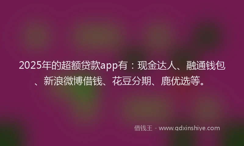 2025年的超额贷款app有：现金达人、融通钱包、新浪微博借钱、花豆分期、鹿优选等。