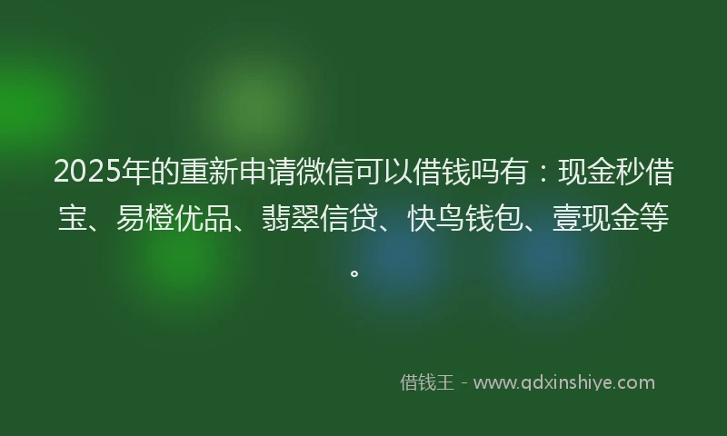 2025年的重新申请微信可以借钱吗有：现金秒借宝、易橙优品、翡翠信贷、快鸟钱包、壹现金等。