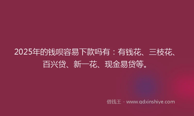 2025年的钱呗容易下款吗有：有钱花、三枝花、百兴贷、新一花、现金易贷等。