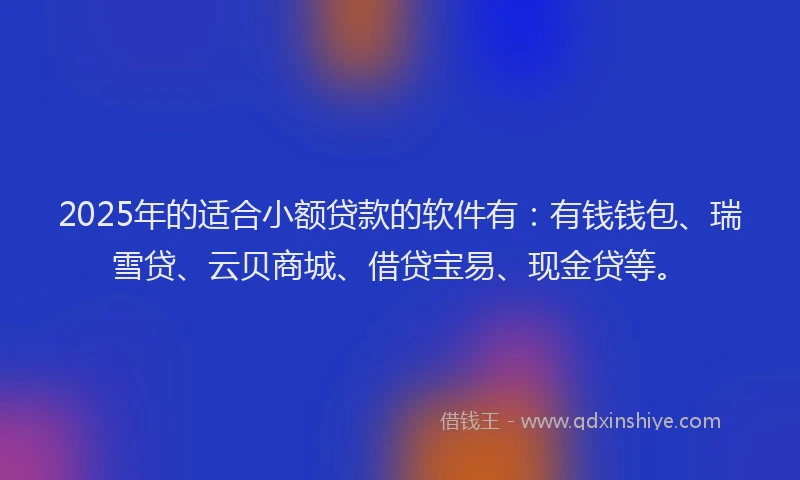 2025年的适合小额贷款的软件有：有钱钱包、瑞雪贷、云贝商城、借贷宝易、现金贷等。