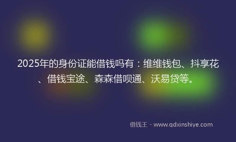 2025年的身份证能借钱吗有：维维钱包、抖享花、借钱宝途、森森借呗通、沃易贷等。