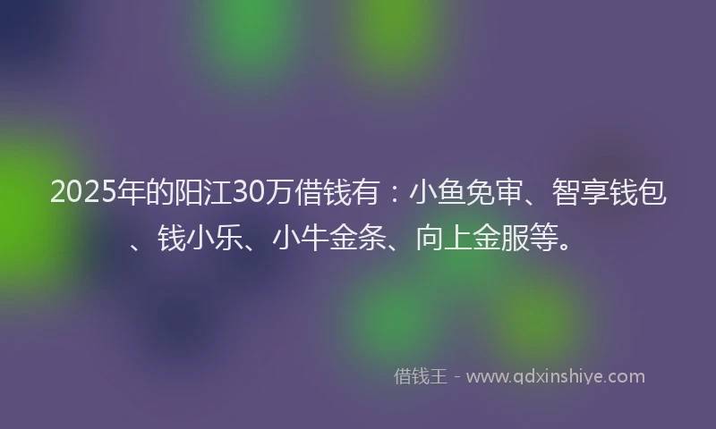2025年的阳江30万借钱有：小鱼免审、智享钱包、钱小乐、小牛金条、向上金服等。