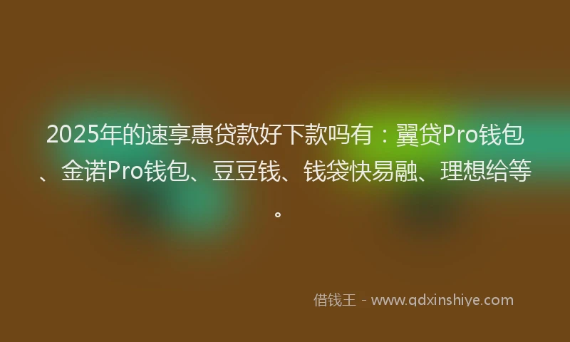 2025年的速享惠贷款好下款吗有：翼贷Pro钱包、金诺Pro钱包、豆豆钱、钱袋快易融、理想给等。