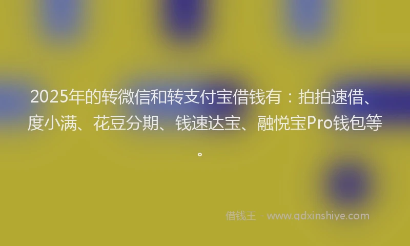 2025年的转微信和转支付宝借钱有：拍拍速借、度小满、花豆分期、钱速达宝、融悦宝Pro钱包等。