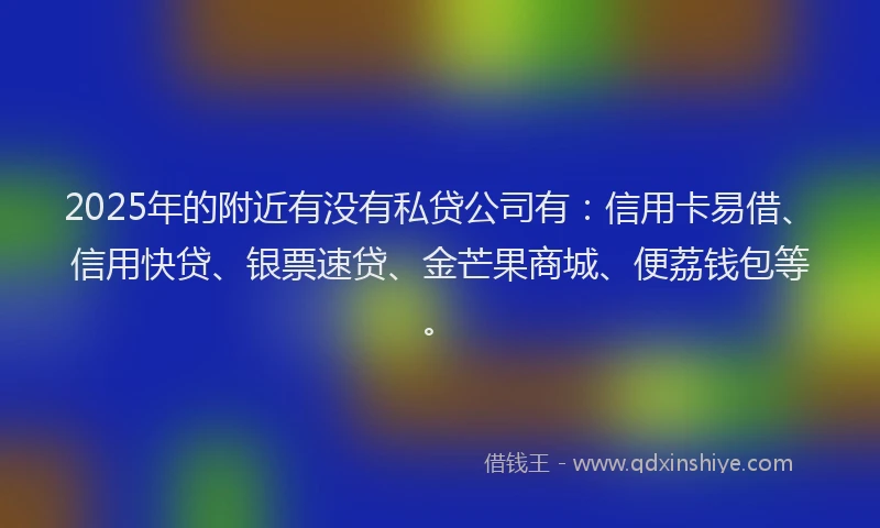 2025年的附近有没有私贷公司有：信用卡易借、信用快贷、银票速贷、金芒果商城、便荔钱包等。