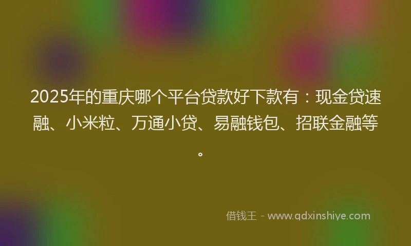 2025年的重庆哪个平台贷款好下款有：现金贷速融、小米粒、万通小贷、易融钱包、招联金融等。