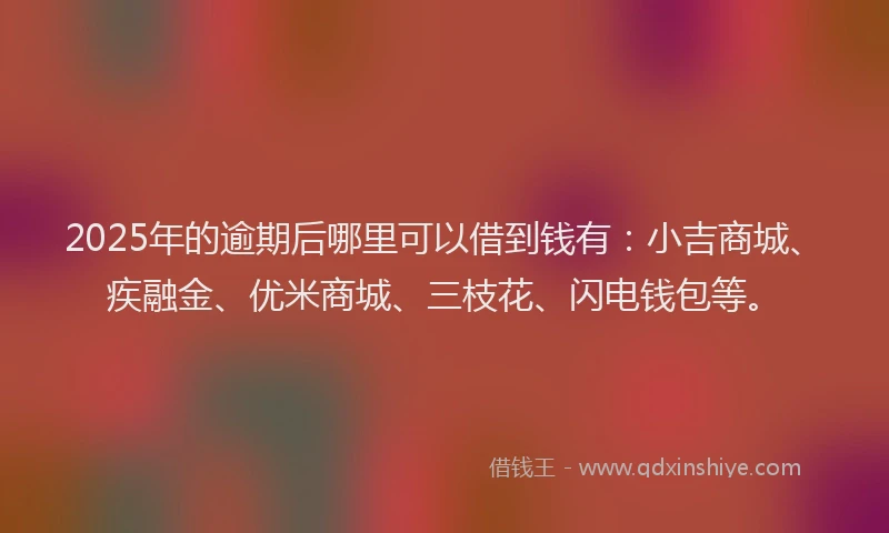 2025年的逾期后哪里可以借到钱有：小吉商城、疾融金、优米商城、三枝花、闪电钱包等。