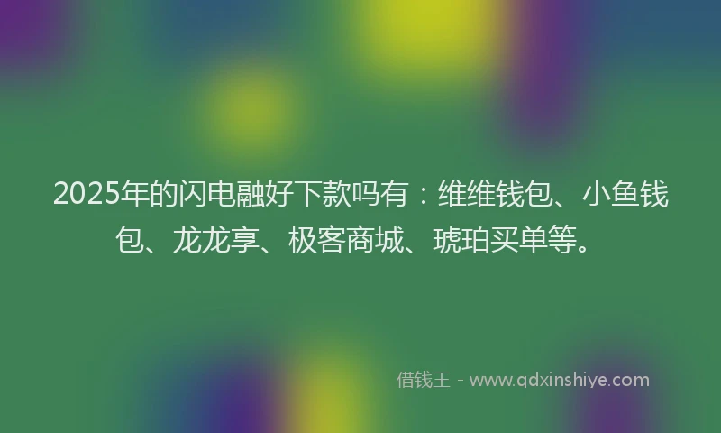 2025年的闪电融好下款吗有:维维钱包、小鱼钱包、龙龙享、极客商城、琥珀买单等。