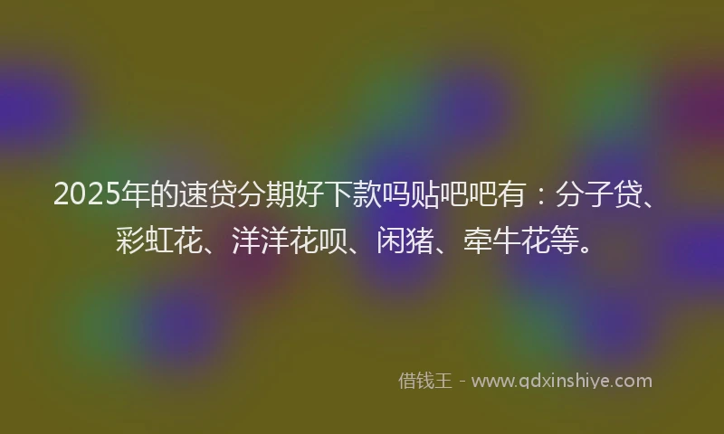 2025年的速贷分期好下款吗贴吧吧有：分子贷、彩虹花、洋洋花呗、闲猪、牵牛花等。