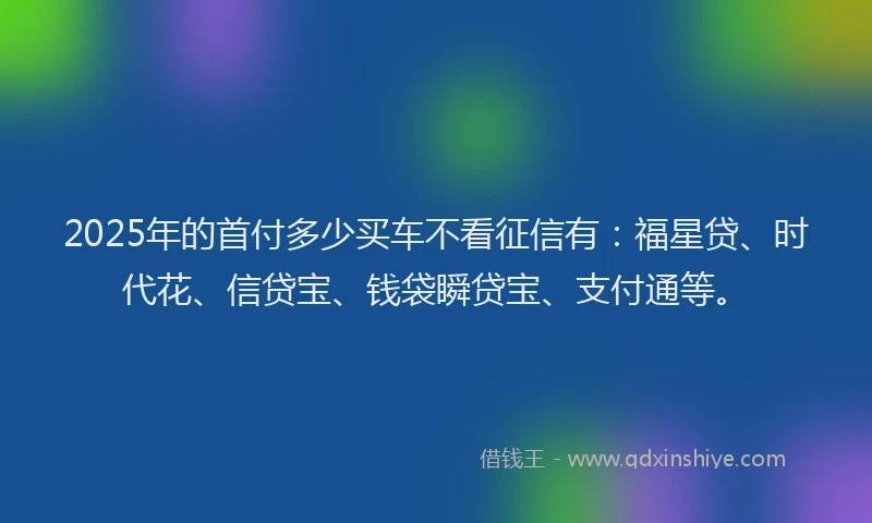 2025年的首付多少买车不看征信有：福星贷、时代花、信贷宝、钱袋瞬贷宝、支付通等。