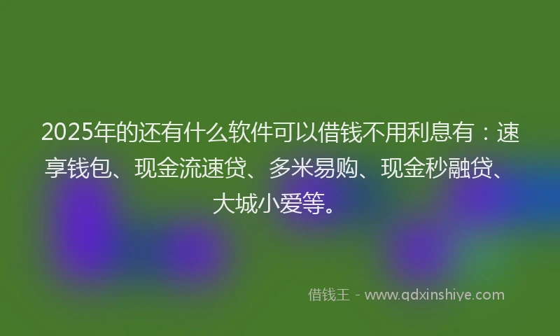 2025年的还有什么软件可以借钱不用利息有：速享钱包、现金流速贷、多米易购、现金秒融贷、大城小爱等。