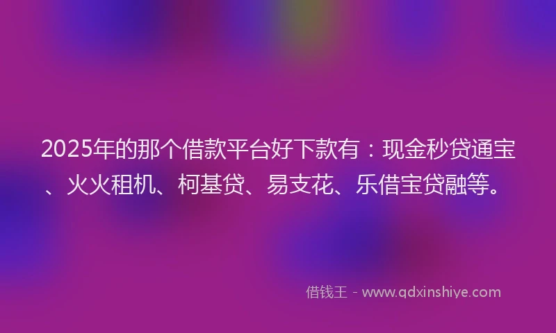 2025年的那个借款平台好下款有：现金秒贷通宝、火火租机、柯基贷、易支花、乐借宝贷融等。