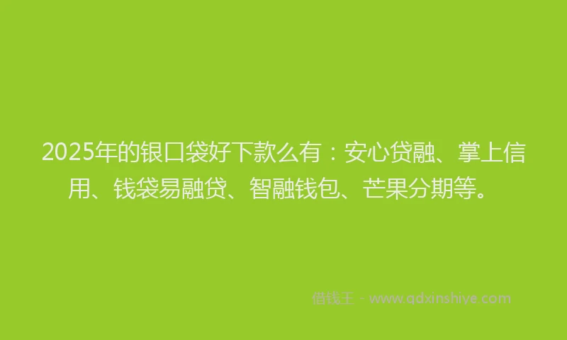 2025年的银口袋好下款么有：安心贷融、掌上信用、钱袋易融贷、智融钱包、芒果分期等。