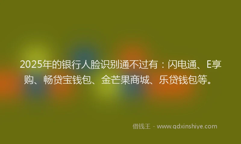 2025年的银行人脸识别通不过有：闪电通、E享购、畅贷宝钱包、金芒果商城、乐贷钱包等。