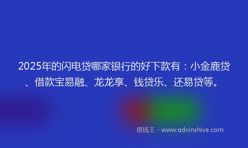 2025年的闪电贷哪家银行的好下款有：小金鹿贷、借款宝易融、龙龙享、钱贷乐、还易贷等。