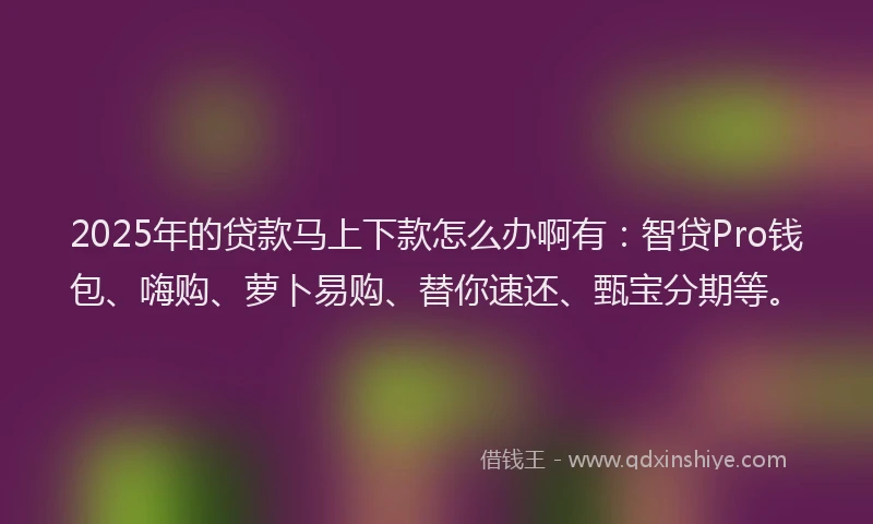 2025年的贷款马上下款怎么办啊有：智贷Pro钱包、嗨购、萝卜易购、替你速还、甄宝分期等。