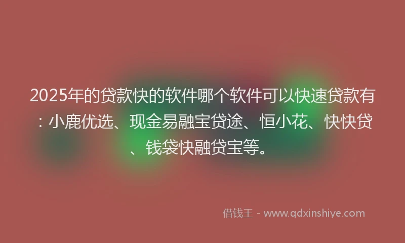 2025年的贷款快的软件哪个软件可以快速贷款有：小鹿优选、现金易融宝贷途、恒小花、快快贷、钱袋快融贷宝等。