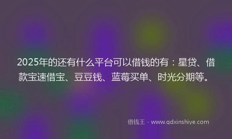 2025年的还有什么平台可以借钱的有：星贷、借款宝速借宝、豆豆钱、蓝莓买单、时光分期等。