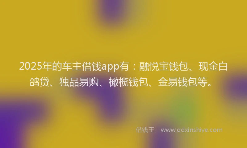 2025年的车主借钱app有：融悦宝钱包、现金白鸽贷、独品易购、橄榄钱包、金易钱包等。
