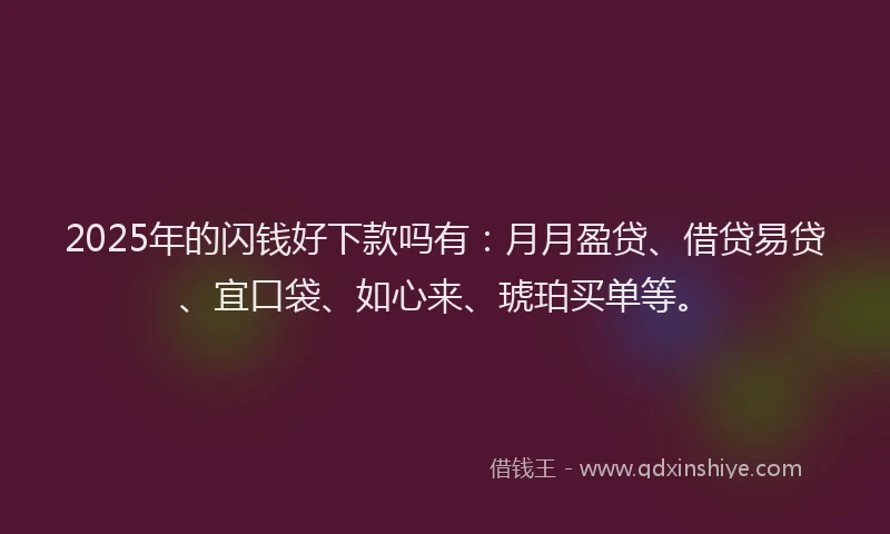 2025年的闪钱好下款吗有:月月盈贷、借贷易贷、宜口袋、如心来、琥珀买单等。