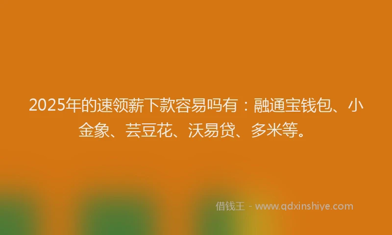 2025年的速领薪下款容易吗有：融通宝钱包、小金象、芸豆花、沃易贷、多米等。