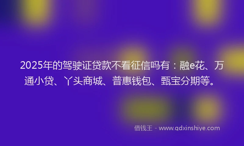 2025年的驾驶证贷款不看征信吗有：融e花、万通小贷、丫头商城、普惠钱包、甄宝分期等。