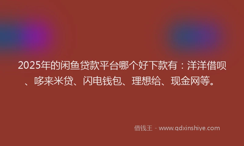 2025年的闲鱼贷款平台哪个好下款有:洋洋借呗、哆来米贷、闪电钱包、理想给、现金网等。