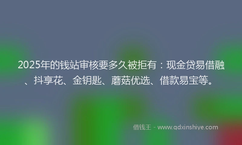 2025年的钱站审核要多久被拒有：现金贷易借融、抖享花、金钥匙、蘑菇优选、借款易宝等。