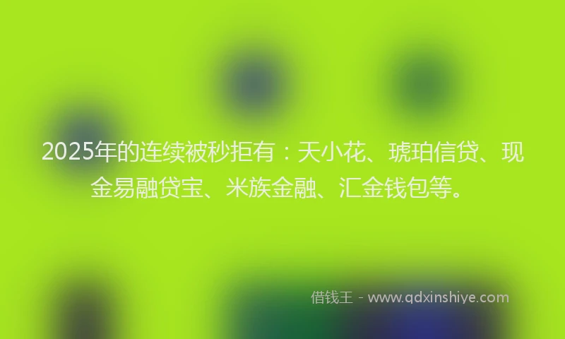 2025年的连续被秒拒有：天小花、琥珀信贷、现金易融贷宝、米族金融、汇金钱包等。