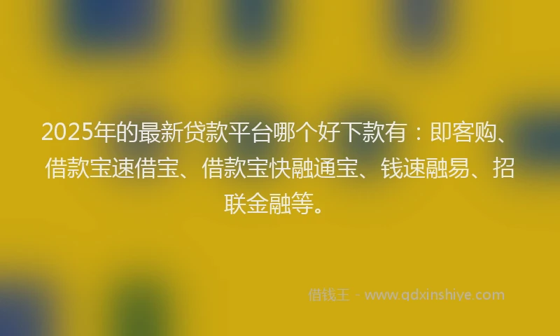 2025年的最新贷款平台哪个好下款有：即客购、借款宝速借宝、借款宝快融通宝、钱速融易、招联金融等。