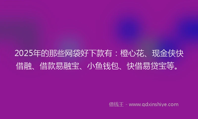 2025年的那些网袋好下款有：橙心花、现金侠快借融、借款易融宝、小鱼钱包、快借易贷宝等。