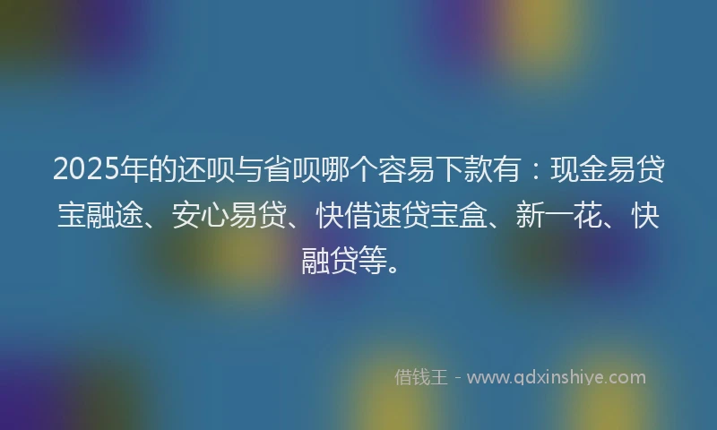 2025年的还呗与省呗哪个容易下款有：现金易贷宝融途、安心易贷、快借速贷宝盒、新一花、快融贷等。