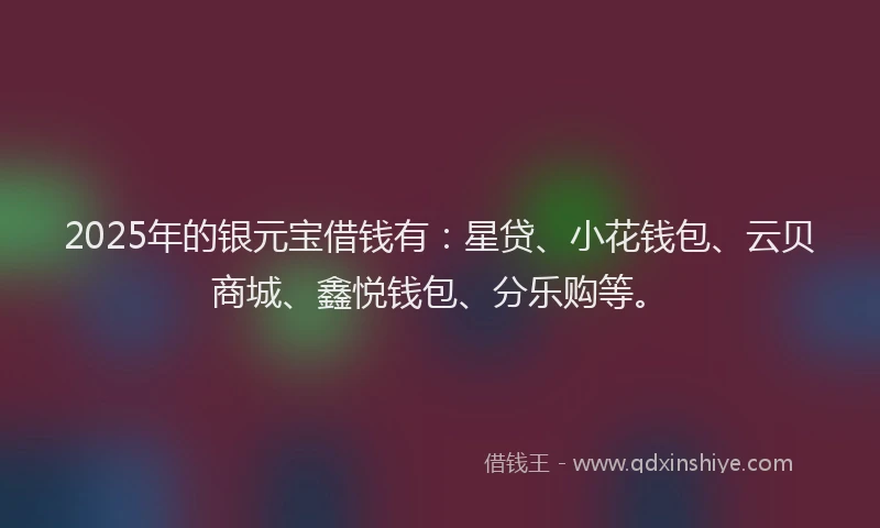 2025年的银元宝借钱有：星贷、小花钱包、云贝商城、鑫悦钱包、分乐购等。