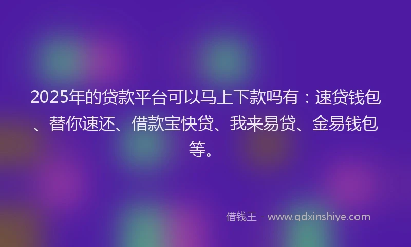 2025年的贷款平台可以马上下款吗有：速贷钱包、替你速还、借款宝快贷、我来易贷、金易钱包等。