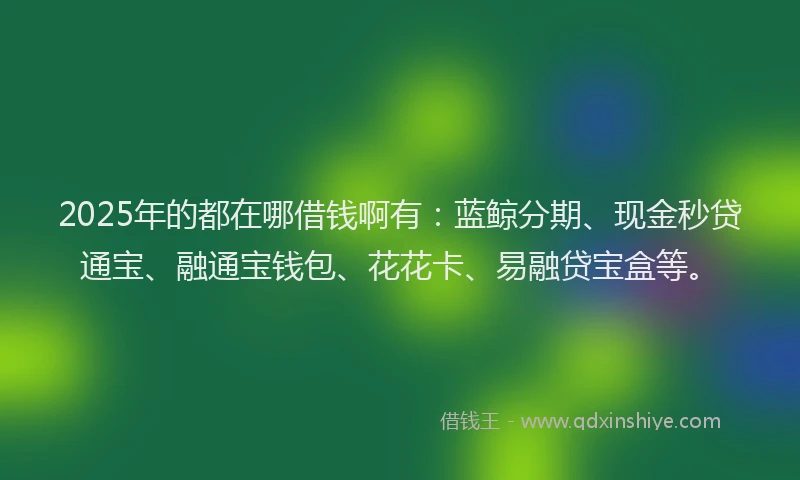 2025年的都在哪借钱啊有：蓝鲸分期、现金秒贷通宝、融通宝钱包、花花卡、易融贷宝盒等。