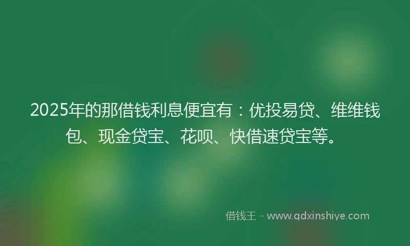 2025年的那借钱利息便宜有：优投易贷、维维钱包、现金贷宝、花呗、快借速贷宝等。