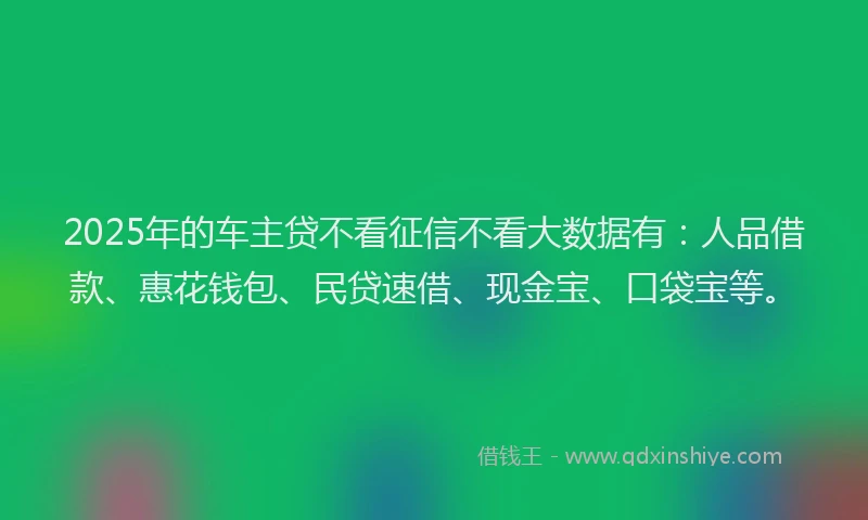 2025年的车主贷不看征信不看大数据有：人品借款、惠花钱包、民贷速借、现金宝、口袋宝等。