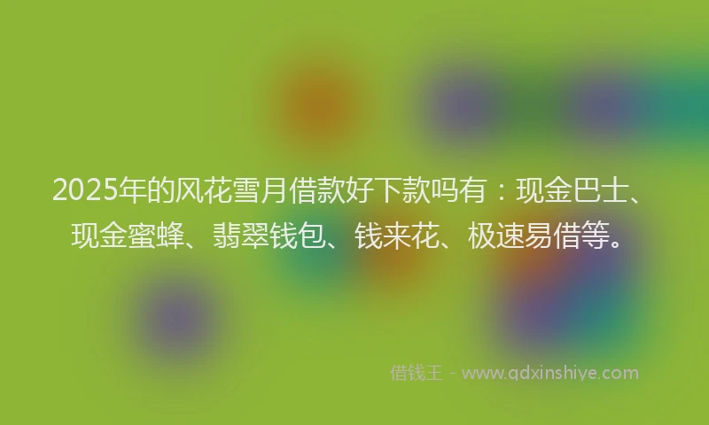 2025年的风花雪月借款好下款吗有：现金巴士、现金蜜蜂、翡翠钱包、钱来花、极速易借等。