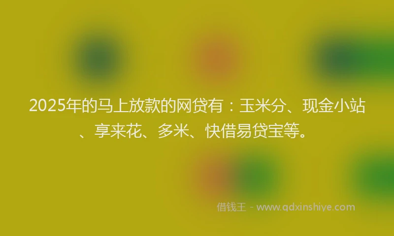 2025年的马上放款的网贷有：玉米分、现金小站、享来花、多米、快借易贷宝等。