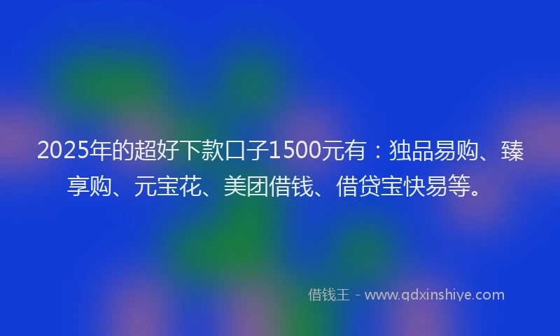 2025年的超好下款口子1500元有：独品易购、臻享购、元宝花、美团借钱、借贷宝快易等。