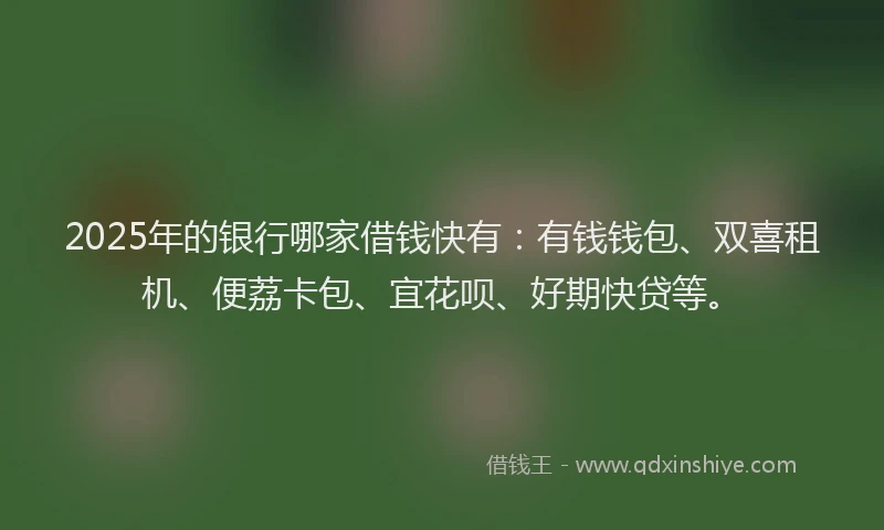 2025年的银行哪家借钱快有：有钱钱包、双喜租机、便荔卡包、宜花呗、好期快贷等。