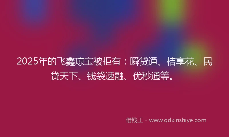 2025年的飞鑫琼宝被拒有：瞬贷通、桔享花、民贷天下、钱袋速融、优秒通等。