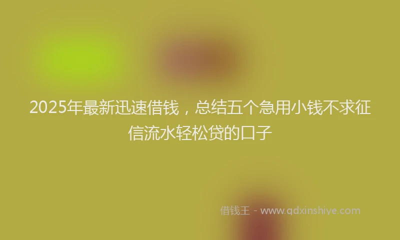 2025年最新迅速借钱，总结五个急用小钱不求征信流水轻松贷的口子